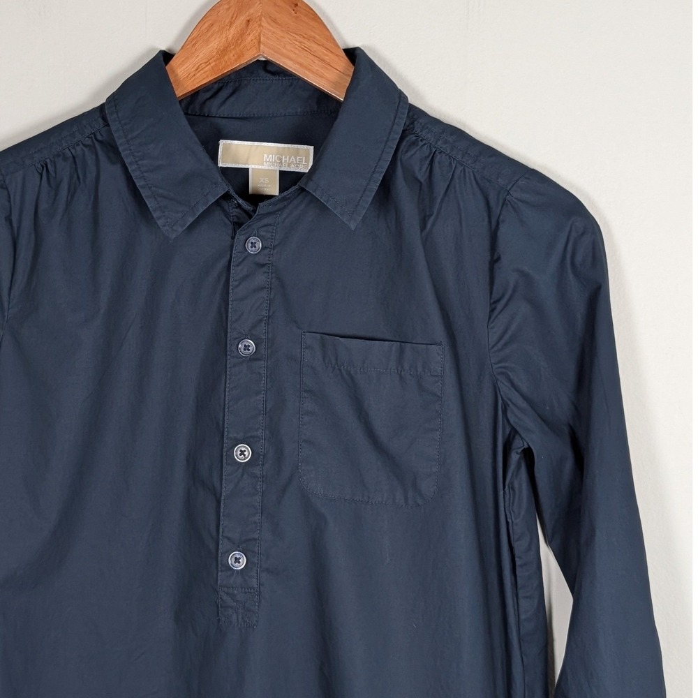 Michael Kors Navy Blue Cotton Poplin Long Sleeve Shirt Dress XS Classic Preppy